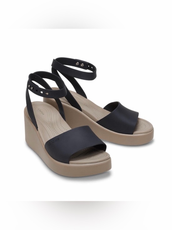 CROCS Shoes - Crocs Brooklyn Ankle Strap Wedge Sandal Black Tan Women Size 11 NEW Summer